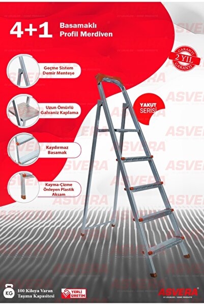 ASVERA 4+1 Basamaklı Profil Merdiven – Kaymaz, Güvenli, Ev & Bahçe Kullanımı ...