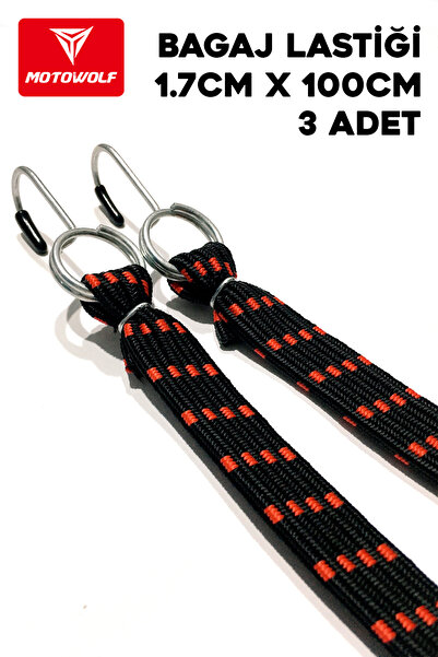 TIGERLOCK Bagaj Lastiği Kancalı Lastik Yassı Kırmızı 1.7cmx100cm 3 Adet