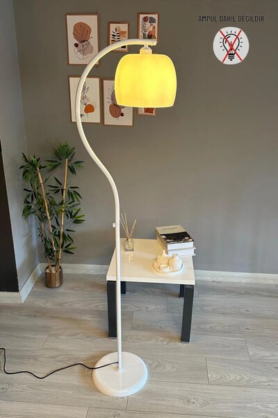 Bamyum Dijon Beyaz Gövde Beyaz Cam Lambader Modern Dekoratif Metal Oturma Odası Çalışma Odası Zemin Lambası