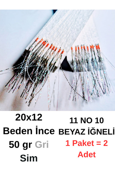 ea genset Çapari İstavrit Çaparisi, 20x12 Beden İnce 50 Gr Gri Sim 11 No Beyaz İğne 10 İğneli Çapari 2li Paket