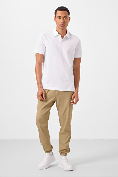 TOMMY LIFE Bílé pánské tričko Standard Fit Basic Polo Neck - 87748