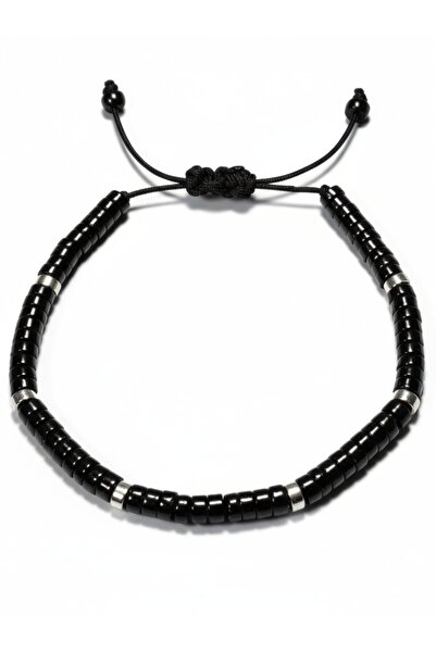 DEHNA سوار مصنوع يدويًا من حجر العقيق الأسود الطبيعي - مهدئ للروح وموازن للطاقة