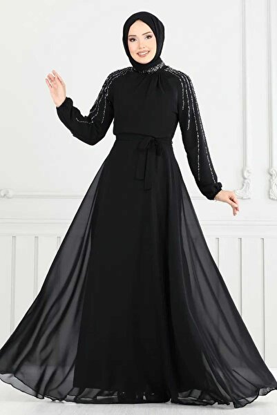ModaMerve Embroidered Sleeves Evening Dress