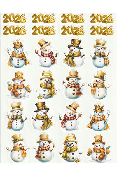 NUNUKİ Kardanadamlar 2026 Gold Sticker Seti Yılbaşı Sticker Yeni Yıl Etiket H...