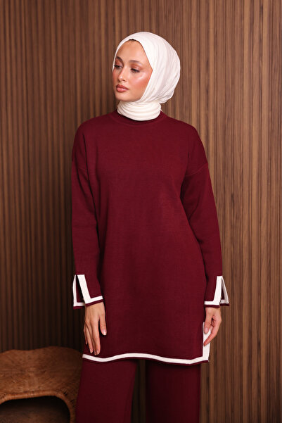 Balenbi Women's Oversized Tight Knit Slit Hijab Knitwear Set 1146