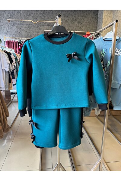 ÇAĞLA KURT Green Sardonlu Bowknot Loose Paca Girl's Clothing Set