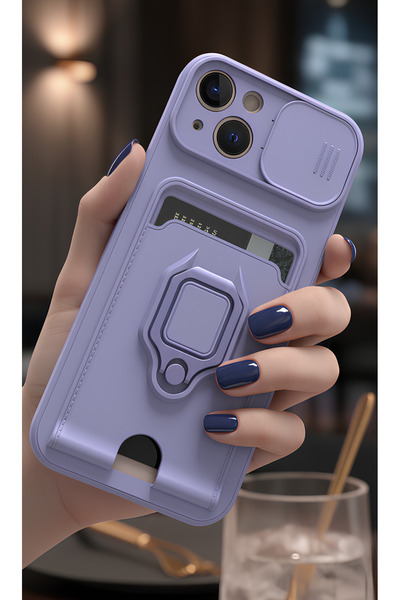 TechTrove iPhone 14 Kılıf Kamera Koruma Sürgülü Kartvizitli Kartlıklı Standlı...