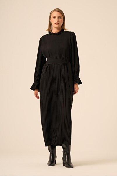 FTZ WOMEN Kadın Plise Şifon Elbise Siyah 31019