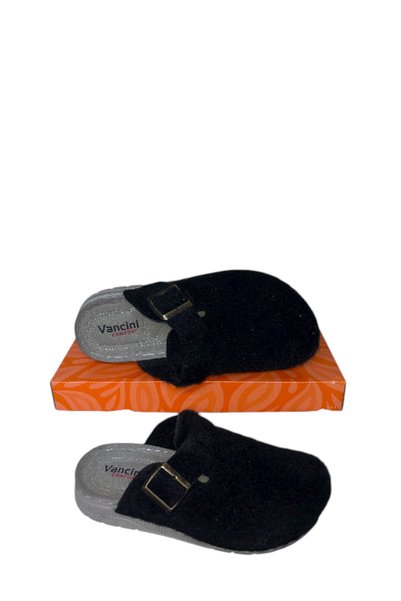 Jasmine siyah keçe kumaş comfort ortopedik erkek kışlık içeri terlik