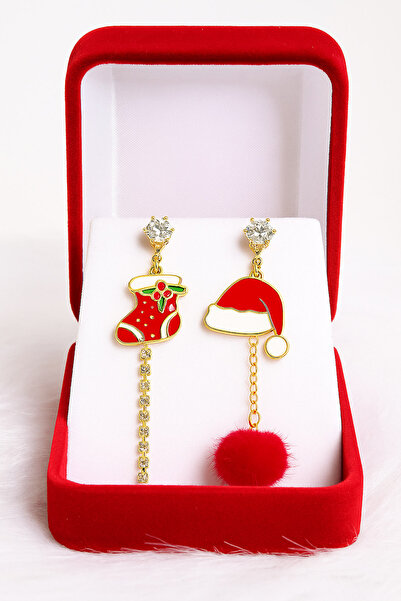 New Obsessions Christmas Figures Santa Claus Christmas Tree and Pompom Enamel Asymmetrical Dangle Earrings