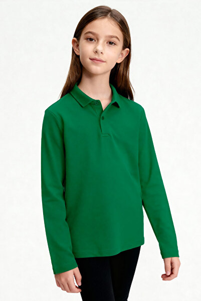TOMMY LIFE Green Polo Neck Basic Long Sleeve Unisex Kids T-Shirt - 11170
