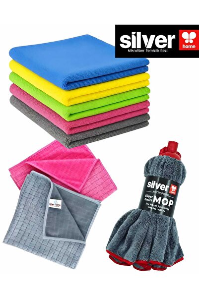 SİLVER HOME 8’li Mikrofiber Temizlik Seti, 5’li Renkli Mikrofiber Bez, 2’li O...