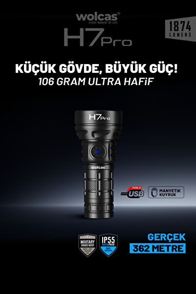Wolcas H7 Pro Mini EDC Cep Feneri 1874 Lümen/362 Metre