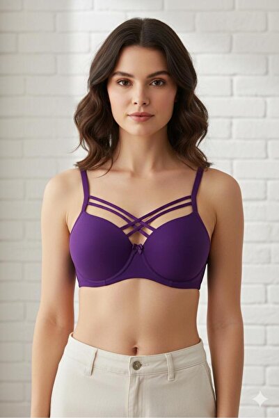 Liza Women's Purple Cross Strap Bra Without Padding