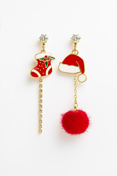 New Obsessions Christmas Figures Santa Claus Christmas Tree and Pompom Enamel Asymmetrical Dangle Earrings