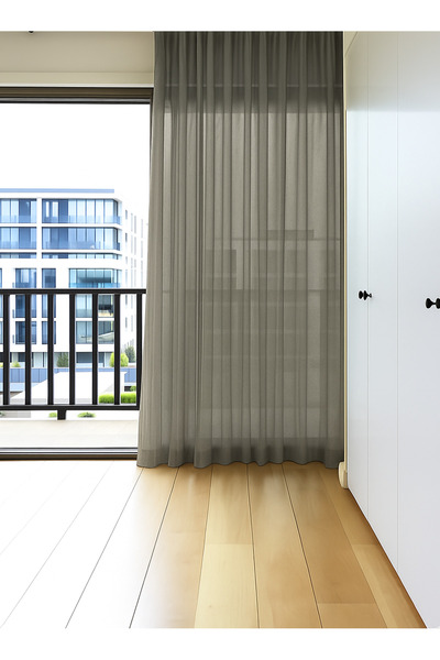 Ran Perde Kalın Dokulu Zırh Tül Perde - Koyu Bej - Pileli Dikim 1x2,5 Pile