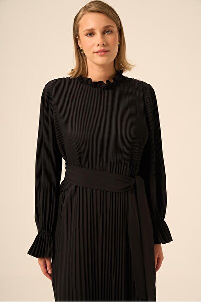 FTZ WOMEN Kadın Plise Şifon Elbise Siyah 31019