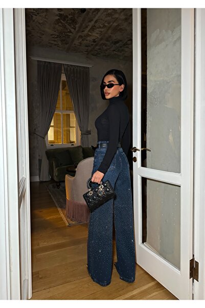 ParlaMira Women's Stoned High Waist Loose Fit Jeans