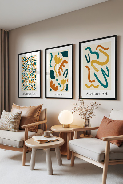 Zestia Σετ 3 πίνακων με μαύρο πλαίσιο, Αφηρημένα έργα Ματίς – Πολύχρωμες Φιγο...