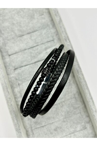 aurora dükkan Genuine Leather Men's Bracelet with Magnet Lock
