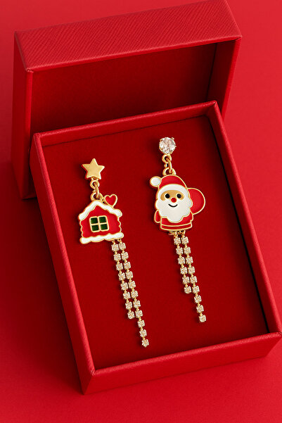 New Obsessions Yılbaşı Figürleri Suyolu Detaylı Noel Baba ve Kurabiye Ev Sallantılı Küpe