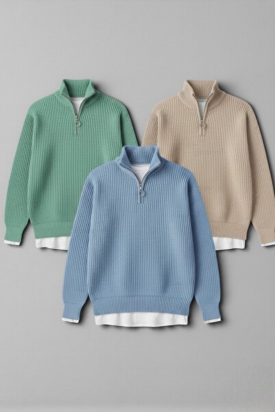 Gameyal سترة تريكو رجالية مكونة من 3 قطع بسحاب نصفي