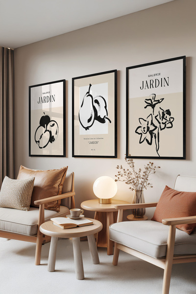 Zestia Set de 3 tablouri cu ramă neagră, modele cu fructe și flori – Colecția...