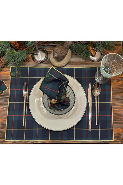 Pine Home 35X50 cm Navy Blue Green Plaid 2-Piece American Service New Year's Invitation New Year