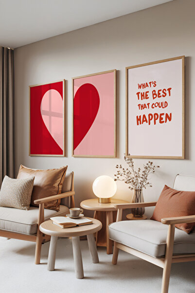 Zestia Set de 3 tablouri cu rame din lemn, cu inscripții inimă și dragoste – ...