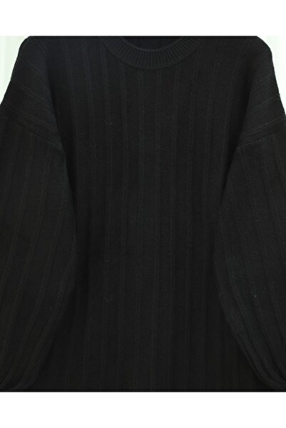 Modamorfo Corded Fabric Slit Yumoş Knitwear Tunic -Black