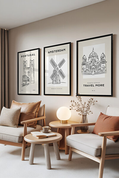 Zestia Σετ 3 πίνακων με μαύρο πλαίσιο, Εικονογραφήσεις Πόλεων – Σειρά Ταξιδιώ...