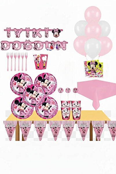 FOKUL Minnie Mini Mouse Lüks Doğum Günü Parti Malzemeleri Seti 8 Kişilik Parti Konsepti