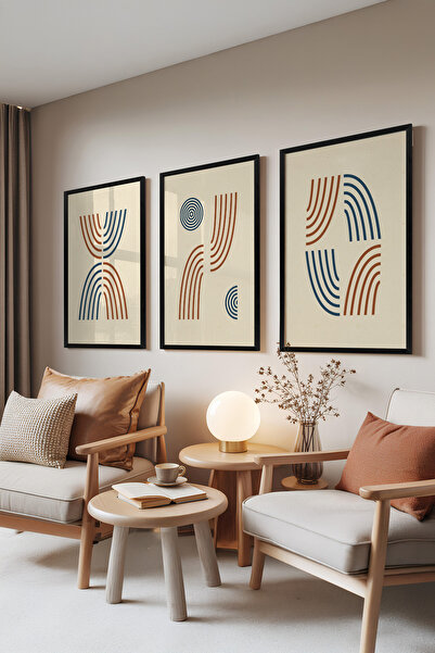 Zestia Set de picturi cu ramă neagră, 3 piese, linii duble – arcuri colorate,...