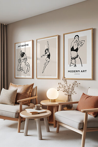 Zestia Σετ 3 πινάκων με ξύλινο πλαίσιο, Dancing Lines – Μοντέρνες Φιγούρες, Σ...