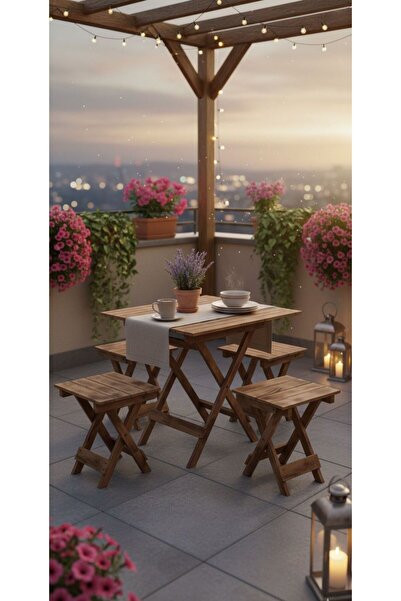 özkan ahşap Katlanabilir Masa Ve Tabure Piknik Seti Özkan