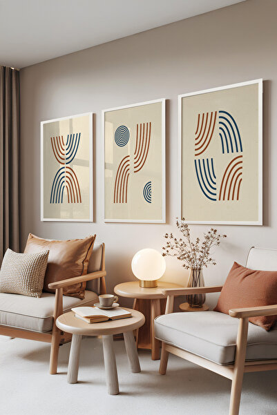 Zestia Set de picturi cu 3 piese, înrămate alb, cu linii duble – arcuri color...