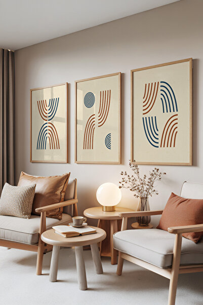 Zestia Σετ 3 πινάκων με ξύλινο πλαίσιο, Διπλές Γραμμές – Πολύχρωμα Τόξα, Σετ ...