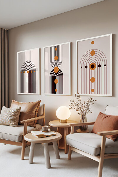 Zestia Λευκό Σετ Πίνακων 3 τεμαχίων με Πλαίσιο, Γραμμικές Καμάρες – Απλό Γεωμ...