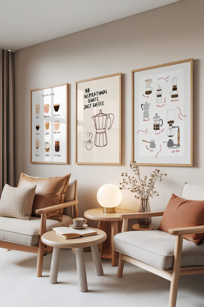 Zestia Drveni okvir sa setom od 3 slike, Strast prema kafi – Serija za ljubit...