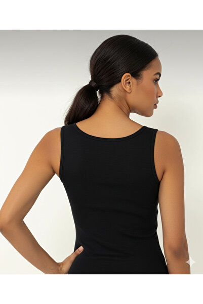 femmefinesse Μαύρο γυναικείο μπλουζάκι από 100% βαμβάκι με φαρδιά λουριά που αναπνέει Ceylanoğlu