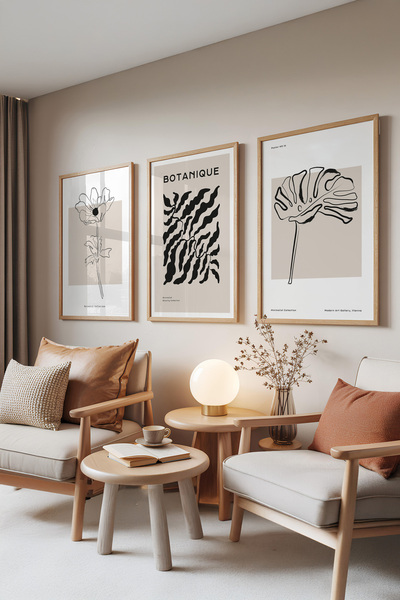 Zestia Set de 3 tablouri cu rame din lemn, modele florale și frunze – Colecți...