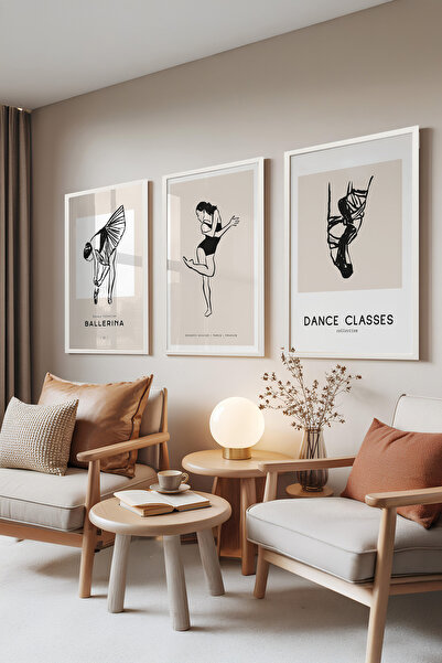 Zestia Set de 3 tablouri cu ramă albă, Ilustrații cu balerine – Dans și elega...