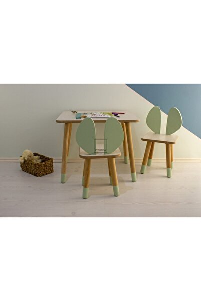 WOODA Montessori Yaz–Sil Yüzeyli Aktivite Masa ve Fare Kulaklı Sandalye Takımı