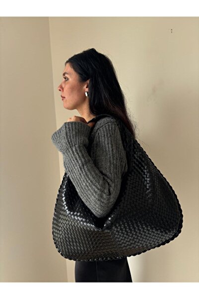 Laletto Women's Hazeran Model Large Size Shoulder Bag with Knitted Detail