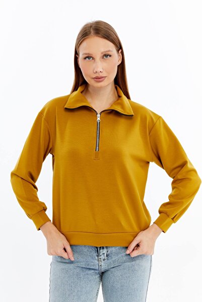 Genel Markalar Kadın Sweatshirt Fermuarlı Dik Yaka