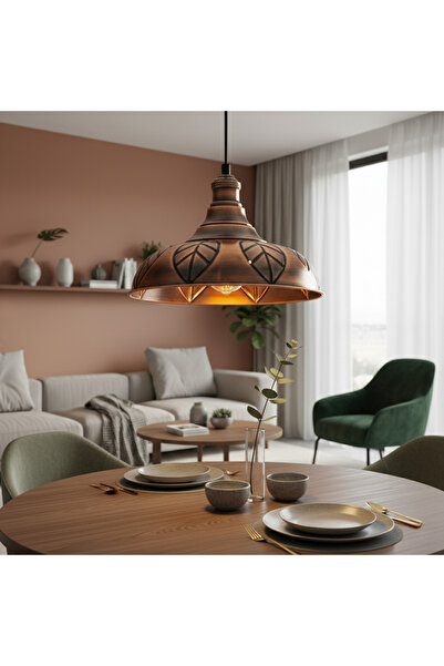 MOİRA Yaprak Motifli Vintage Sarkıt Avize Bakır Eskitme,Rustik Dekoratif Tavan AydınlatmaYAPRAKSIVAMA-3714