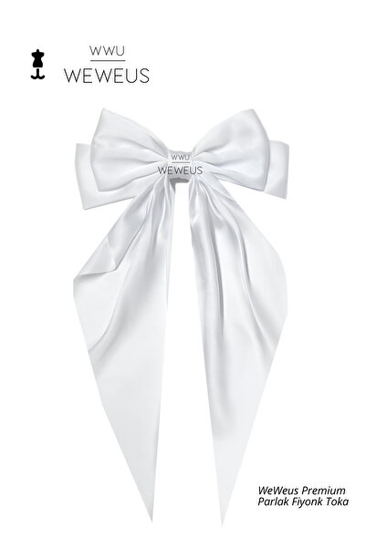 Weweus Women's White Shiny Bow Ribbon Long Luxury Buckle