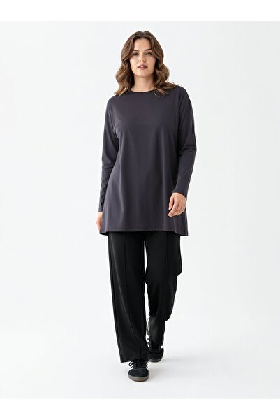 ALİA Basic Design Plus Size Tunic - Anthracite -
