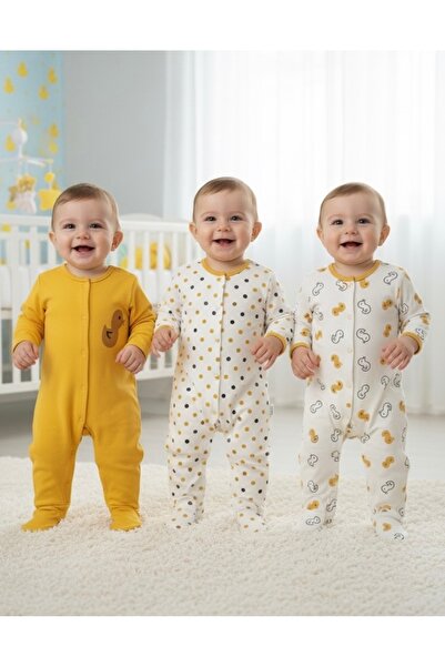 ELLO BABY Premium Kalite %100 Organik Pamuk Ördek Civciv Desenli Patikli 3lü ...