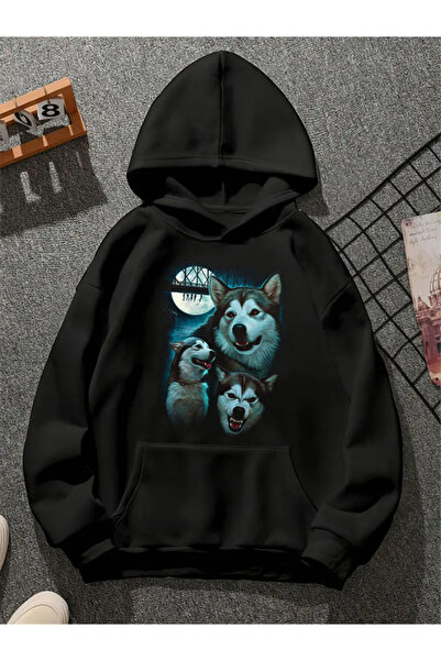 COMVİCHO سويت شيرت هاسكي سيبيريانو مطبوع للجنسين